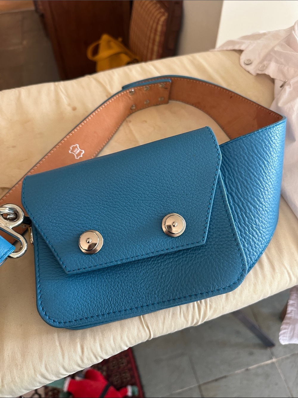 Teal Pebbled Leather Crossbody Belt Bag